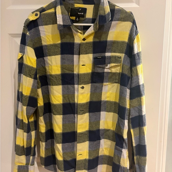 Hurley Men's Yellow and Navy Plaid Shirt - Picture 1 of 2